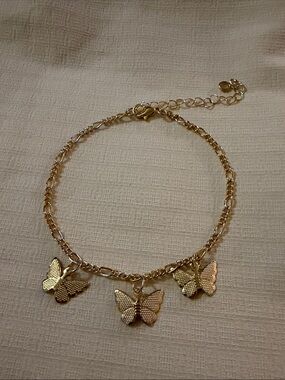 Gold Triple Butterfly Charm Anklet Ankle Bracelet